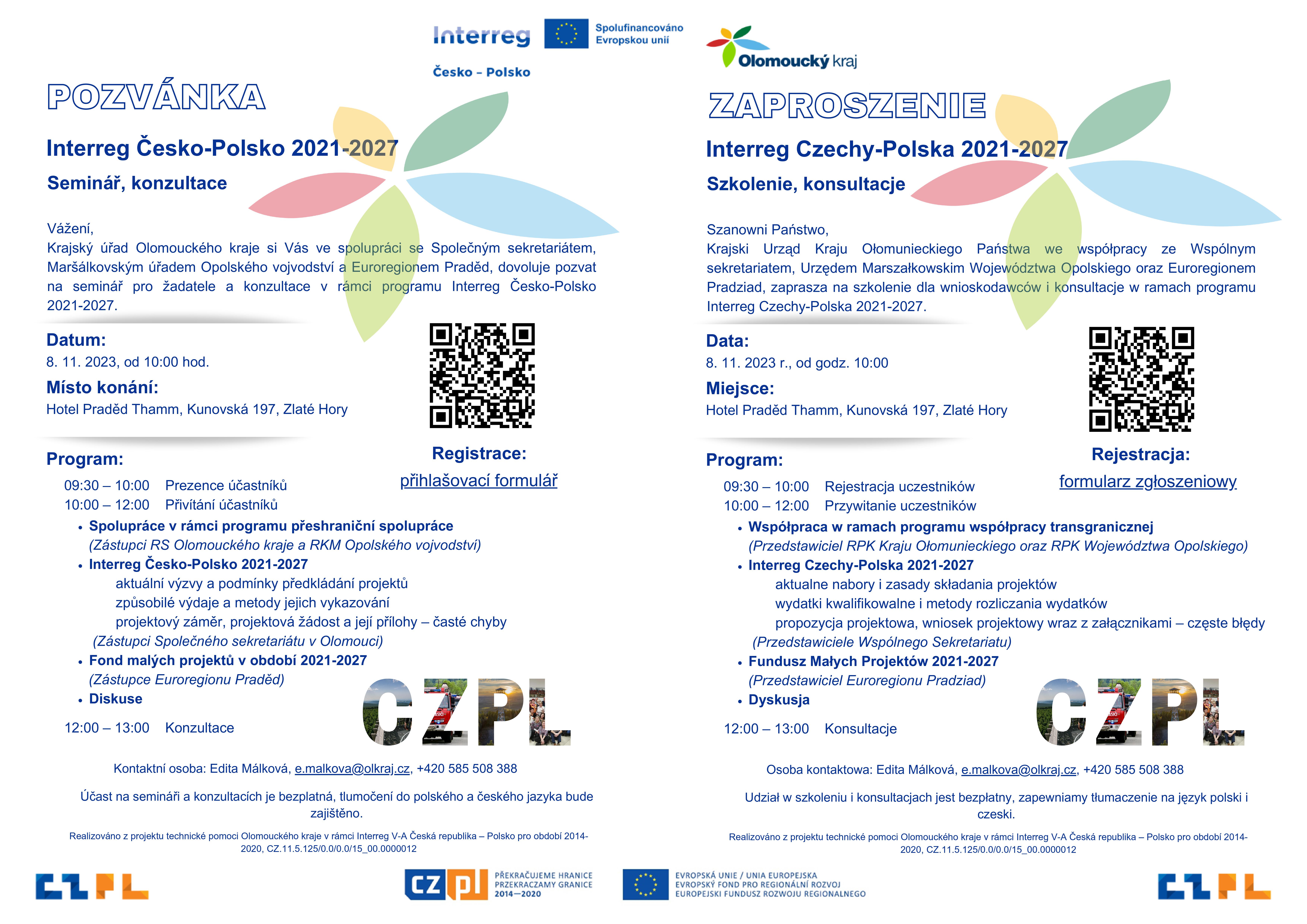 Pozvnka na semin pro adatele Interreg esko-Polsko 2021-2027