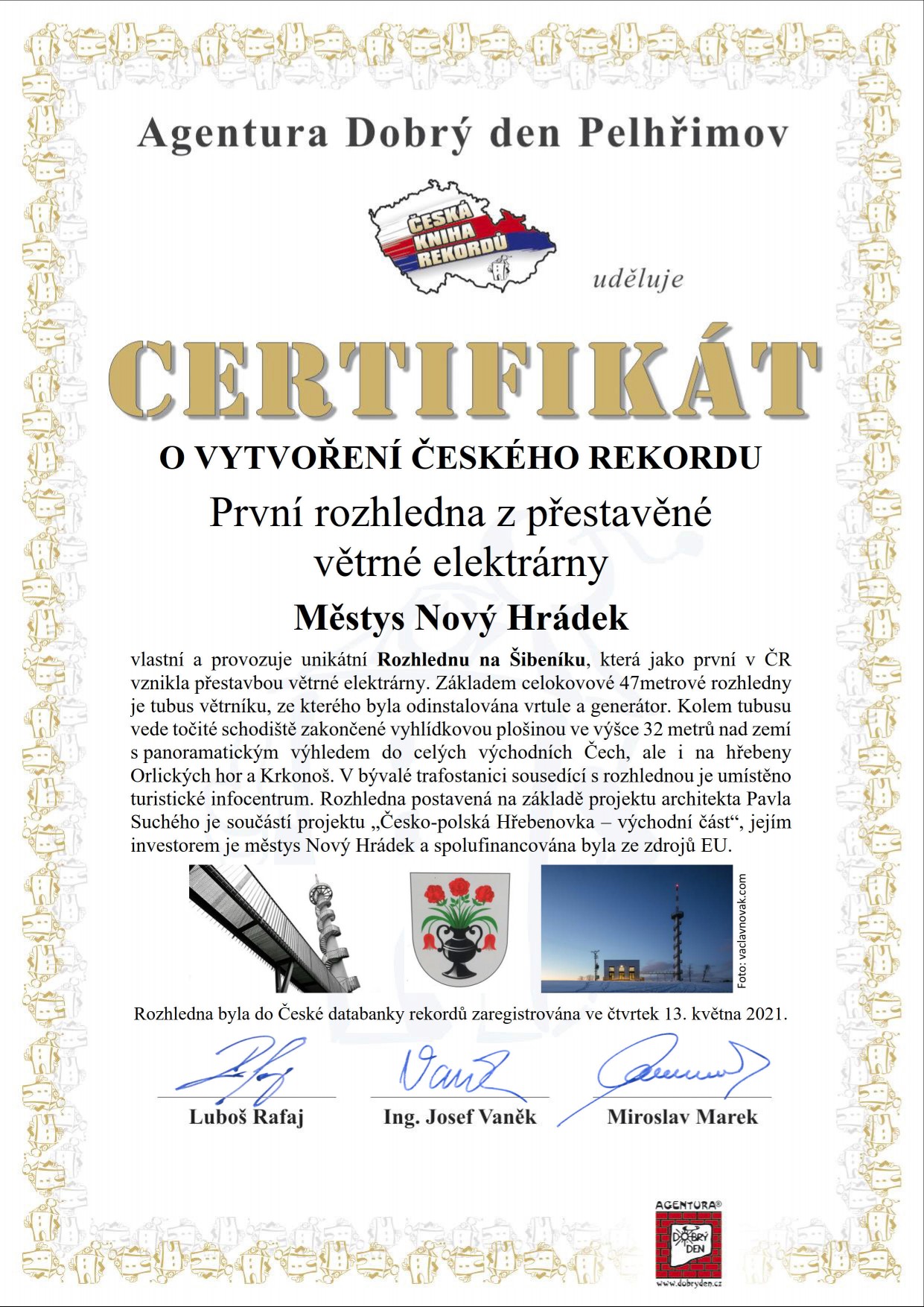 Certifikát o vytvoření českého rekordu_Nový Hrádek